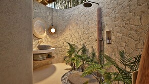 Luxury Villa, 2 Bedrooms, Garden View | Bathroom | Shower, hair dryer, bathrobes, slippers