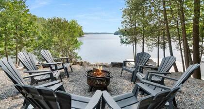 Private 235 ft waterfront retreat with over an acre on Lake Rosseau