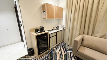 Mini-fridge, microwave