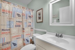 Sèche-cheveux, serviettes fournies, savon, papier toilette