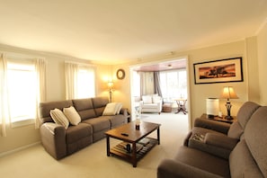 Smart TV, fireplace, DVD player, books