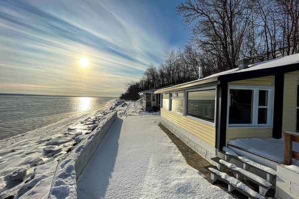 Your yellow cabin in a winter wonderland.