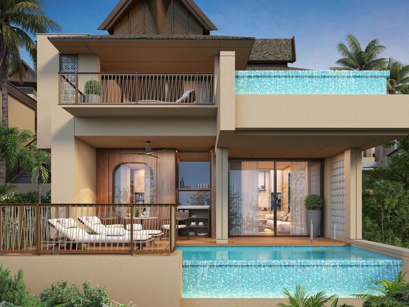 Executive Suite, 1 King Bed, Private Pool, Sea View | Premium bedding, down duvets, free minibar items, in-room safe