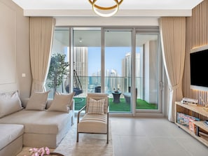 Premium appartement, 4 slaapkamers, uitzicht op de stad | Woonkamer