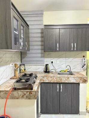 Microwave, stovetop - Maryz Secret Haven, cozy one bedroom Air BnB Condo (Kampala)