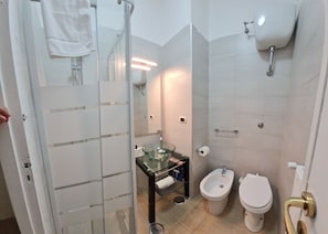 Regadera, secadora de cabello, bidet, toallas 