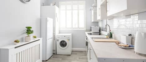 Fridge, microwave, oven, toaster