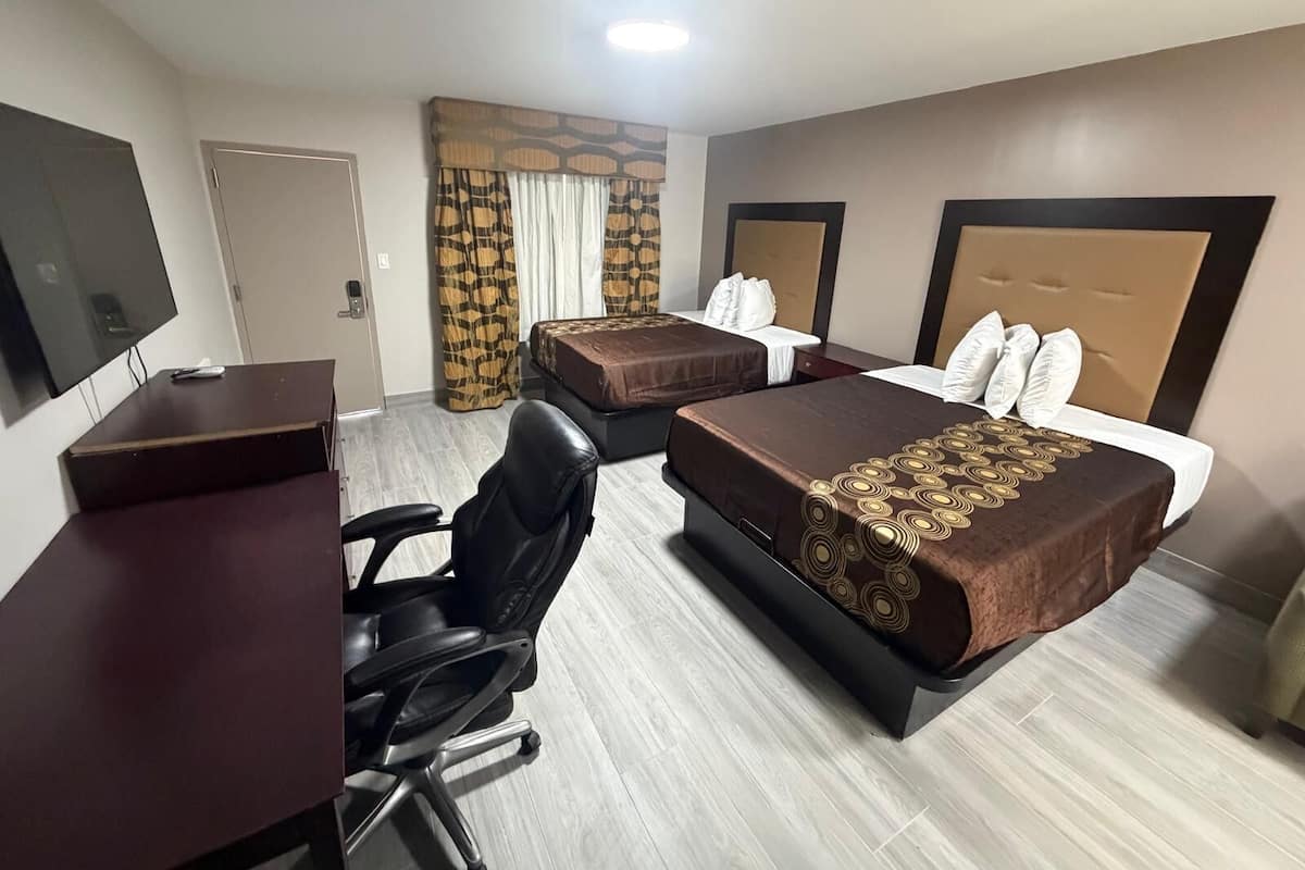 Desk, laptop workspace, free WiFi, bed sheets