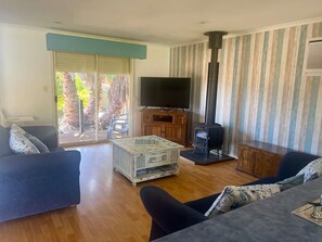 TV, fireplace