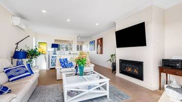 TV, fireplace