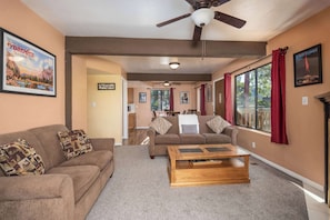 House, Multiple Beds, Patio, Mountain View (Yosemite Aviary and Quail) | Living area | 42-inch flat-screen TV with digital channels, fireplace