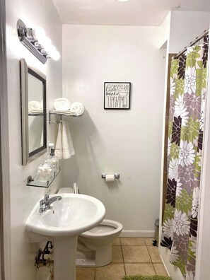 Secador de pelo, toallas, jabón, shampoo