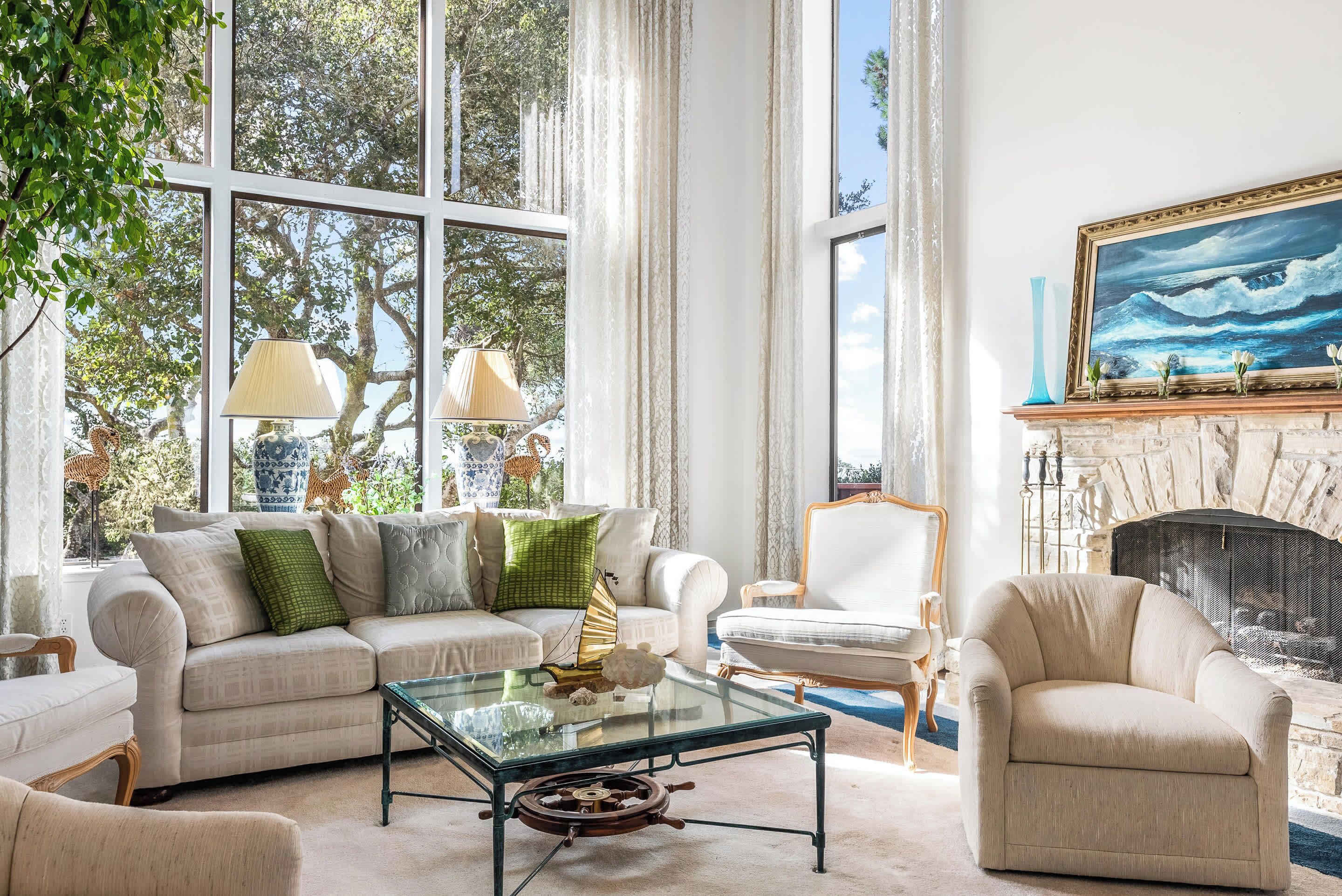 House, Multiple Beds, Patio, Ocean View (Heavenly Carmel) | Living area | 42-inch flat-screen TV with digital channels, fireplace