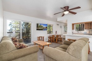 House, Multiple Beds, Patio, Mountain View (Yosemite Quail) | Living area | 42-inch flat-screen TV with digital channels - Yosemite Quail - Nestled in With a View! (Yosemite National Park)