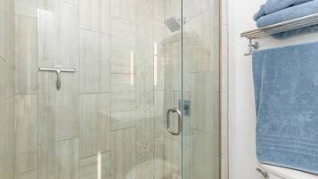 Hair dryer, bidet, towels, soap