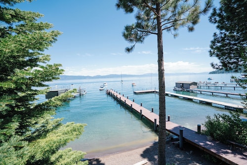 Stunning lakefront views and private pier at Sunset Shores Lakefront in Carnelian Bay