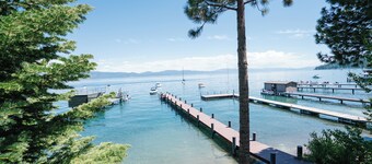 Stunning lakefront views and private pier at Sunset Shores Lakefront in Carnelian Bay