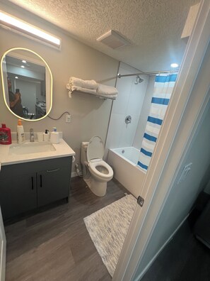 Hårtork, bidé, handdukar och tvål