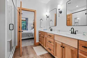 Hair dryer, bidet, towels, soap