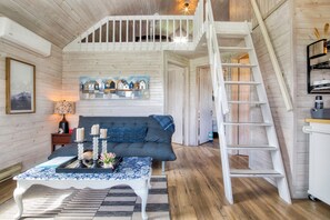 Smart-TV, peis, DVD-spiller og bøker