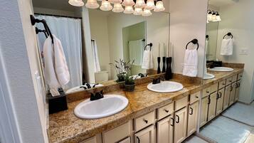 Eco-friendly toiletries, hair dryer, towels, soap