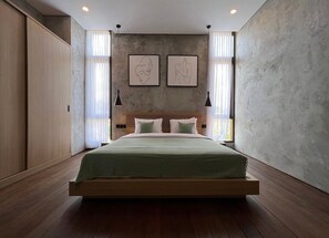 Villa Deluxe, vue piscine | Draps en coton égyptien, literie de qualité supérieure