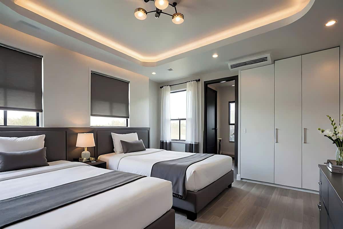 Habitación Deluxe con 2 camas individuales | Ropa de cama de alta calidad, camas con efecto memoria y escritorio