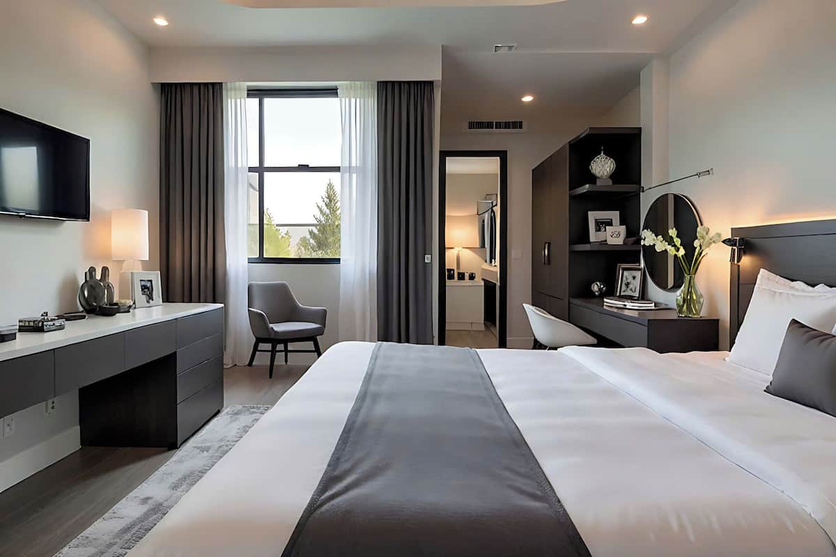 Habitación doble Deluxe, vista a la ciudad | Ropa de cama de alta calidad, camas con efecto memoria y escritorio