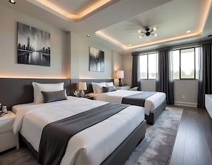 Habitación triple Deluxe | Ropa de cama de alta calidad, camas con efecto memoria y escritorio