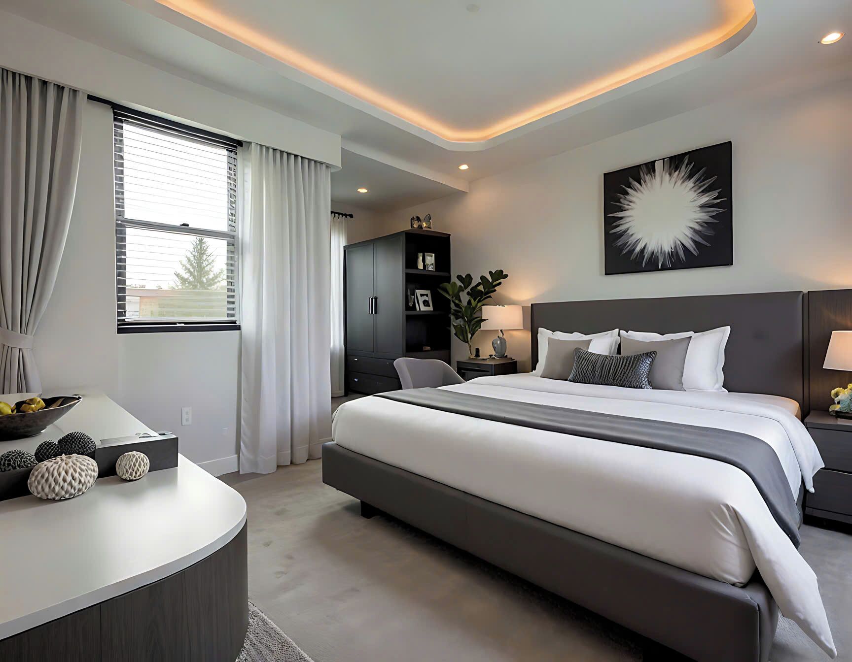 Quarto casal luxo, vista para a cidade | Roupas de cama premium