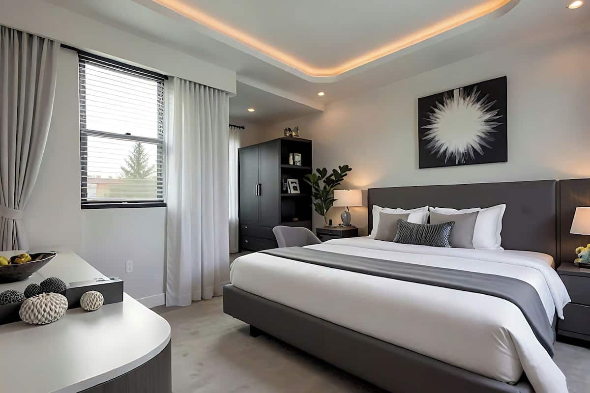 Quarto casal luxo, vista para a cidade | Roupas de cama premium