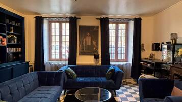 Smart TV, fireplace, DVD player, video library