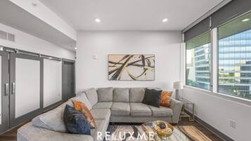 Smart TV, fireplace, foosball, table tennis