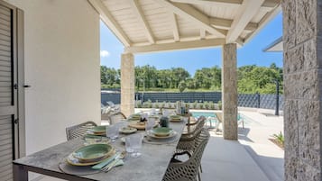 Family House, Multiple Bedrooms (Villa Aria with heated Pool and) | Outdoor dining