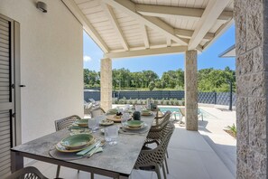 Family House, Multiple Bedrooms (Villa Aria with heated Pool and) | Outdoor dining