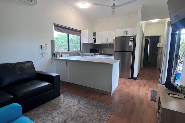 inside kitchen and living area