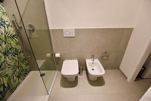 Shower, hair dryer, bidet, towels