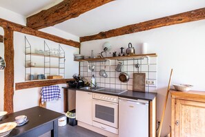 Fridge, oven, stovetop, coffee/tea maker