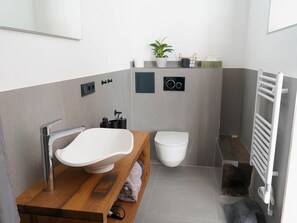Shower, hair dryer, towels - Apartment '1' with Private Terrace, Shared Garden and Wi-Fi (Gammertingen)