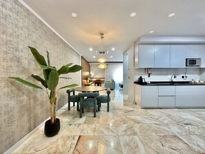 Comfort Apartment, 1 Bedroom | Private kitchen | Fridge, microwave, coffee/tea maker, electric kettle