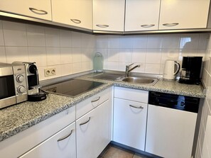 Kühlschrank, Mikrowelle, Herdplatte, Geschirrspüler
