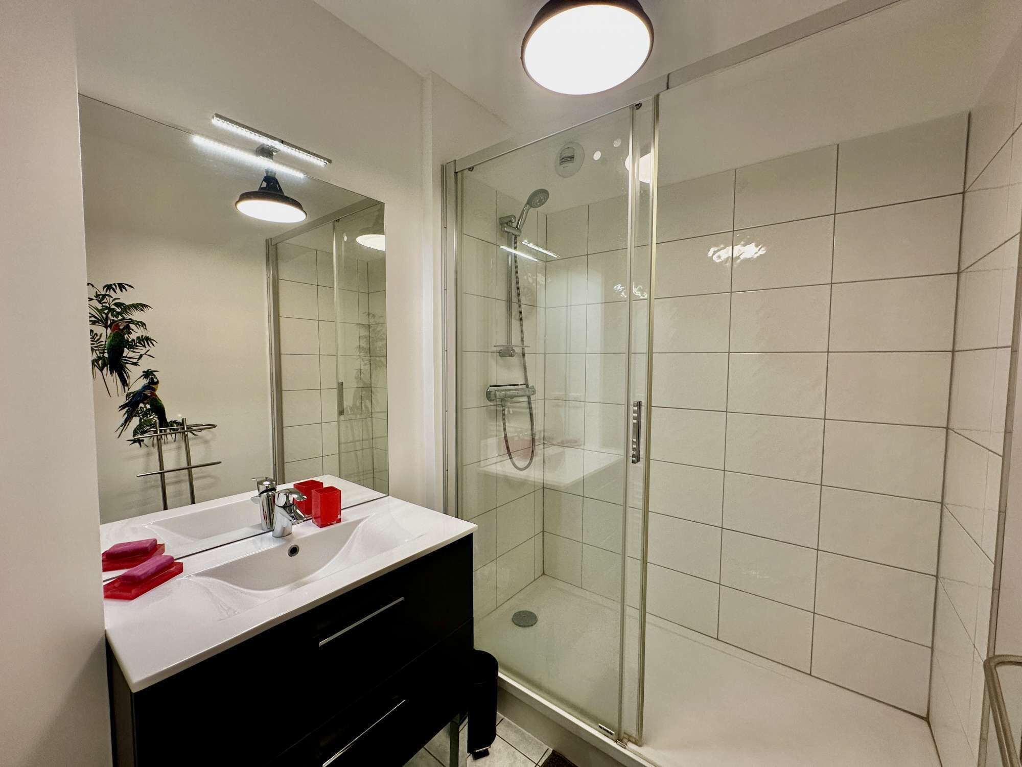 Dusj, hårføner og håndklær