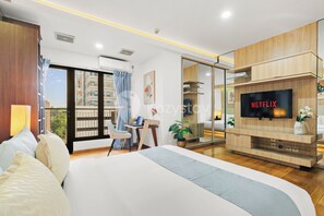 Apartemen, 1 kamar tidur, pemandangan kota | Setrika/meja setrika dan Wi-Fi gratis