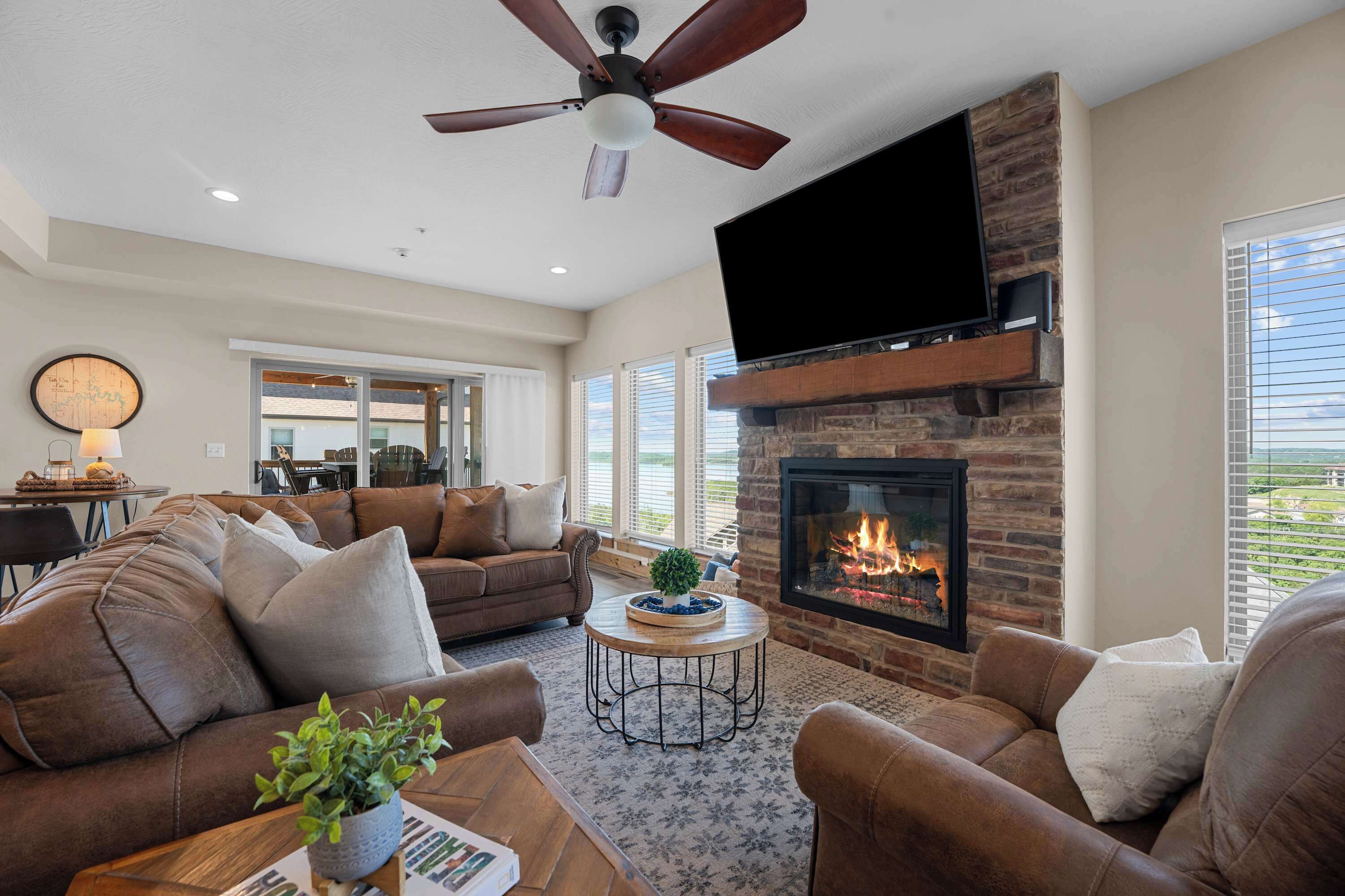TV, fireplace, video games, books