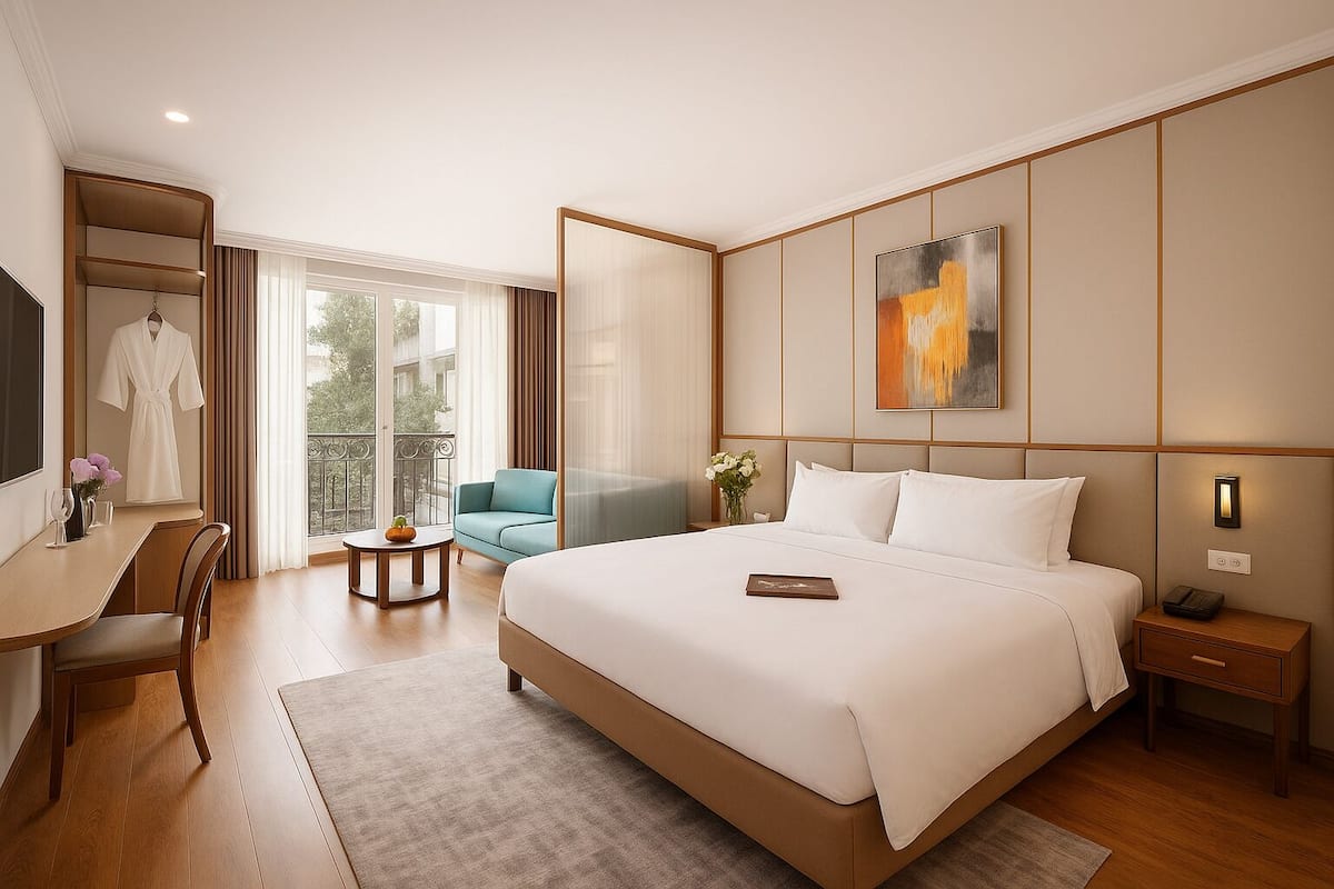 Suite Balcony with City View | Living area | 55-inch flat-screen TV with cable channels
