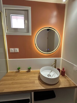 Hair dryer, towels, toilet paper