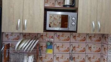 Frigorífico, microondas, horno y placa de cocina