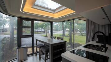 Réfrigérateur, micro-ondes, plaque de cuisson, cafetière/bouilloire