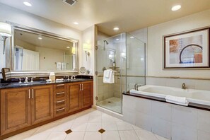 Shower, hair dryer, shampoo