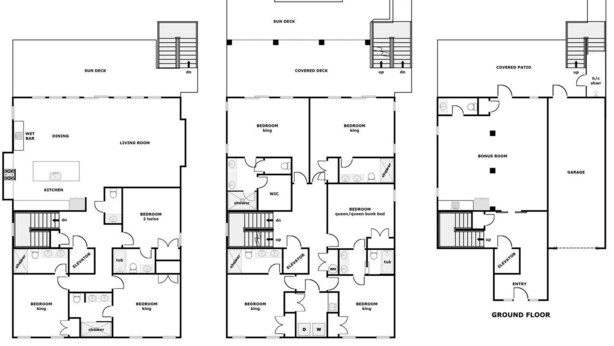 A 3-floor building layout with a private pool, sun deck, covered deck, and covered patio. - Ziggy's Place - New Luxury 8 BR Oceanfront Home; Pool & Elevator! (Surf City)